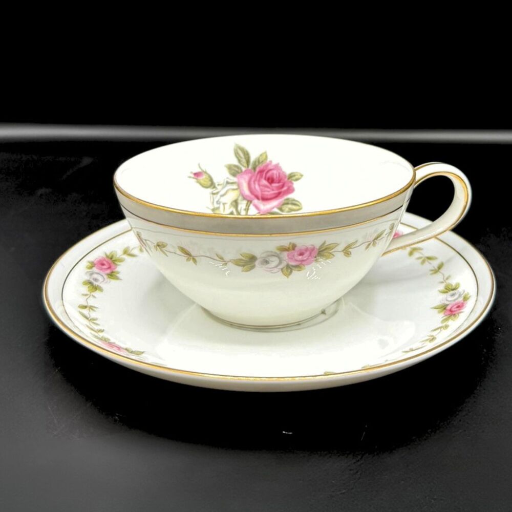 Vintage Noritake Pink Rose Teacup Saucer Set Floral China Reverie Pattern 5431